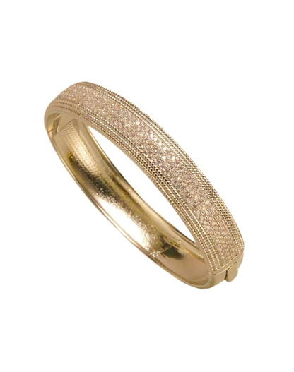 Gold pave medium bangle with sparkling micro-bezel stones, hinged band