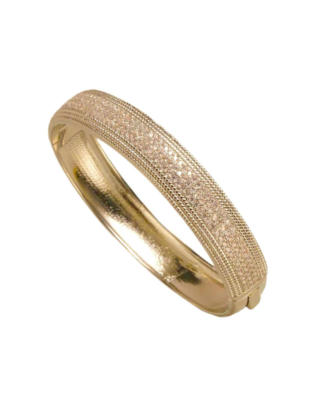 Gold pave medium bangle with sparkling micro-bezel stones, hinged band