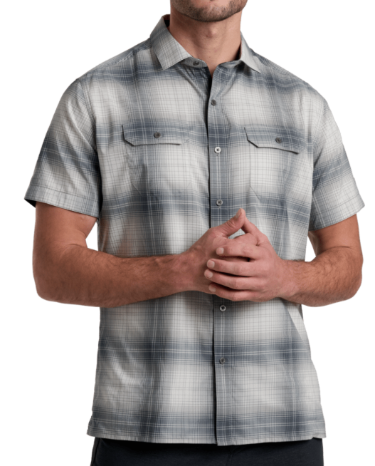 Response SS - Ash men's short sleeve plaid shirt in ash gray with moisture-wicking by KUHL