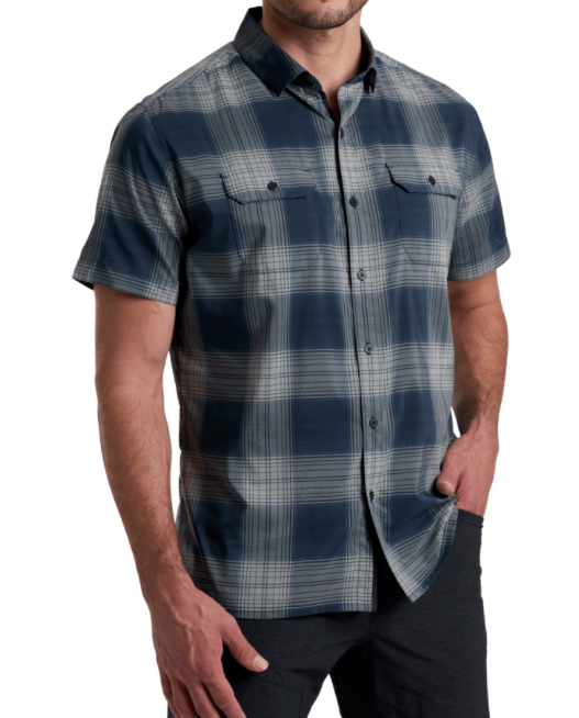 Response SS - Midnight Tide men's plaid short sleeve shirt with moisture wicking by KUHL