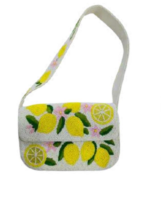 Limes Beaded Shoulder Bag with multicolor lemon and floral beadwork by LA CHIC, Women's Purses HCO