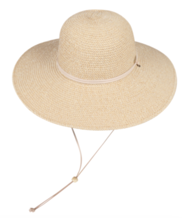 Womens Wide Brim - Genovieve natural woven hat with adjustable faux suede chin cord, KOORINGAL HEADWEAR