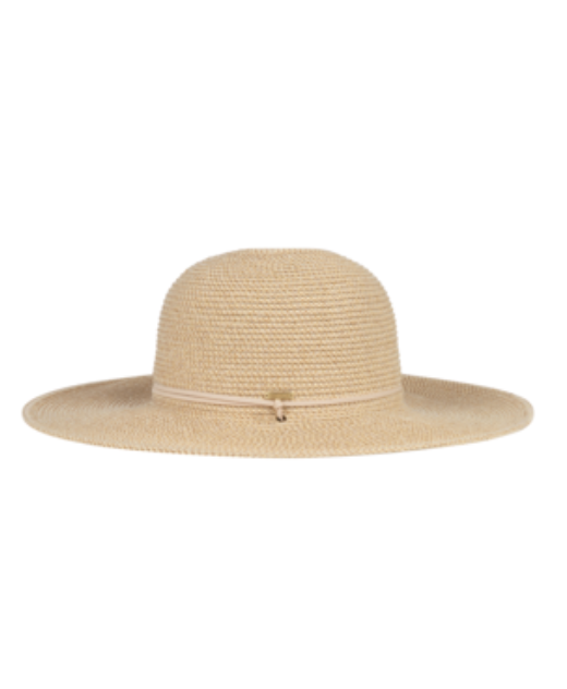Womens Wide Brim - Genovieve natural woven hat with adjustable faux suede chin cord, KOORINGAL HEADWEAR