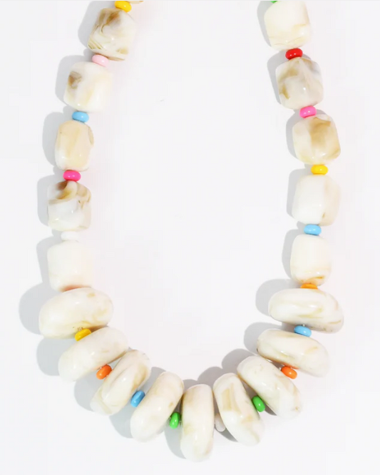 Malibu necklace with creamy natural stone beads and colorful accents, TREASURE JEWELS, Fredericksburg TX
