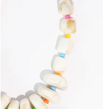 Malibu necklace with creamy natural stone beads and colorful accents, Treasure Jewels curated