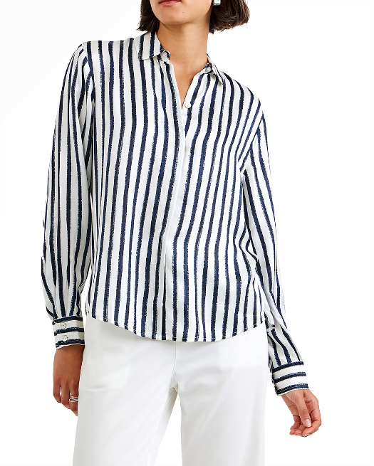 High Low Hem Shirt - Indigo Ink Stripe