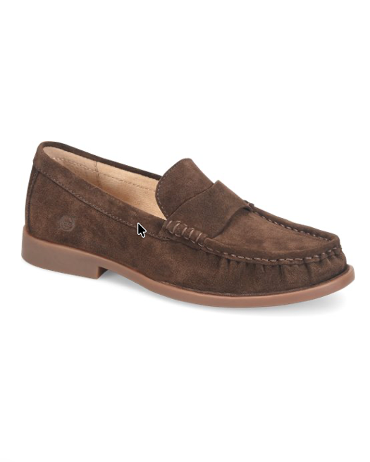 Maris penny loafer in brown suede with cushioned comfort by BORN, Women's Shoes at HCO Fredericksburg