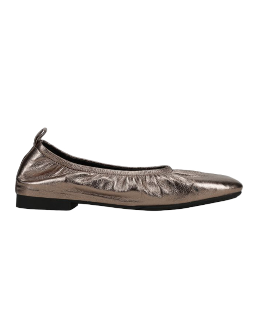 Vicky - Gunmetal square-toe flat in soft glove leather with elastic topline by VANELI, Women's Shoes HCO