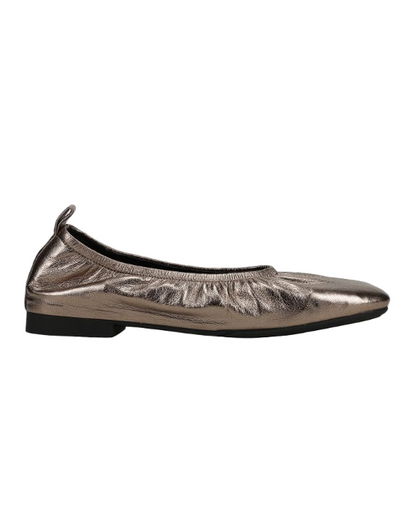 Vicky - Gunmetal square-toe flat in soft glove leather with elastic topline by VANELI, Women's Shoes HCO