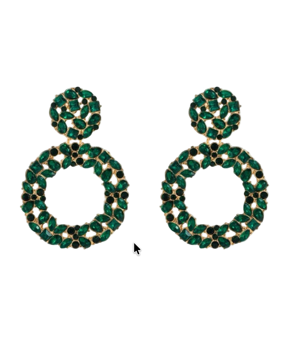 Just Being Dramatic Statement Earring with geometric green stones and gold by TREASURE JEWELS