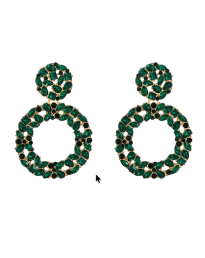 Just Being Dramatic Statement Earring with geometric green stones and gold by TREASURE JEWELS