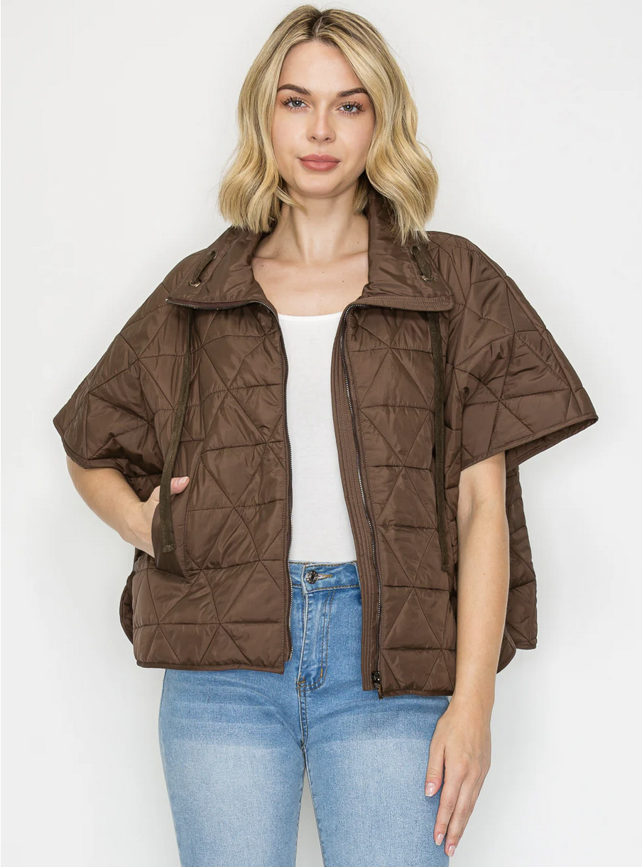 Jamel Puffer Jacket (UMBER) with diamond quilting, zip front and side snap pockets