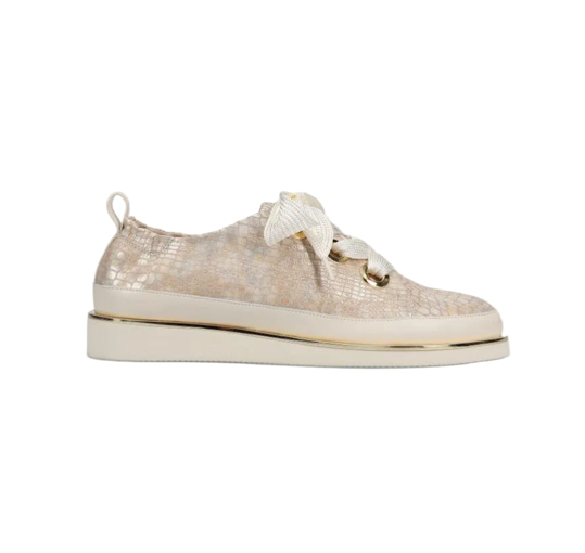Quenda - Champagne Boro Print beige animal lace-up athleisure shoe with oversized laces VANELI