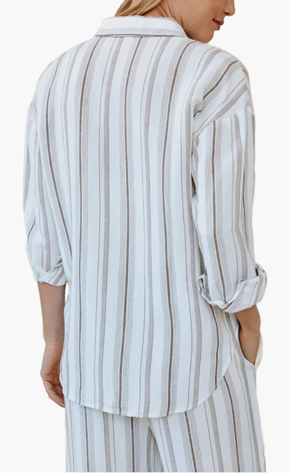 Oversized Clean Shirt - Rosewood Stripe linen blend long sleeve from BELLA DAHL at HCO Fredericksburg