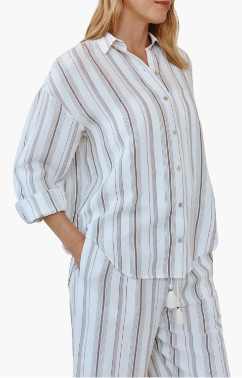 Oversized Clean Shirt - Rosewood Stripe linen blend long sleeve from BELLA DAHL at HCO boutique
