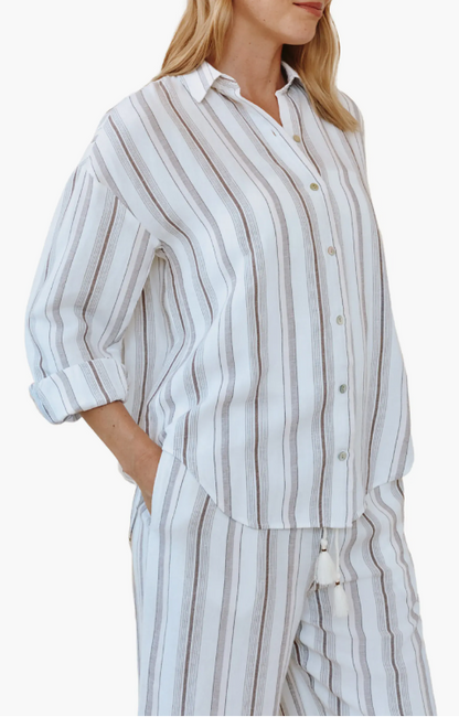 Oversized Clean Shirt - Rosewood Stripe linen blend long sleeve from BELLA DAHL at HCO boutique