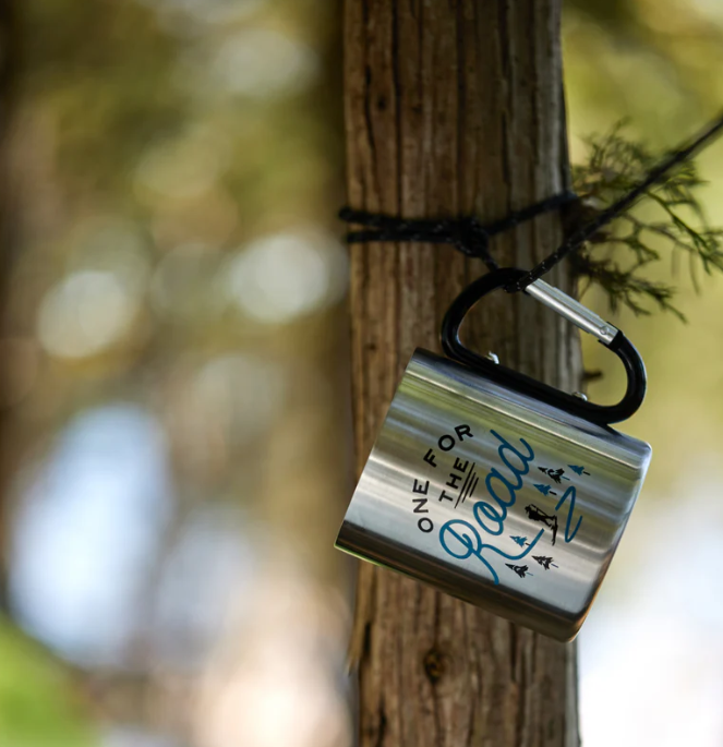 Carabiner Mug - One For The Road in silver stainless steel with black carabiner, GENTLEMEN'S HARDWARE