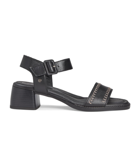 Black heeled sandal with ankle strap and stitched vamp, Oliva W2G
