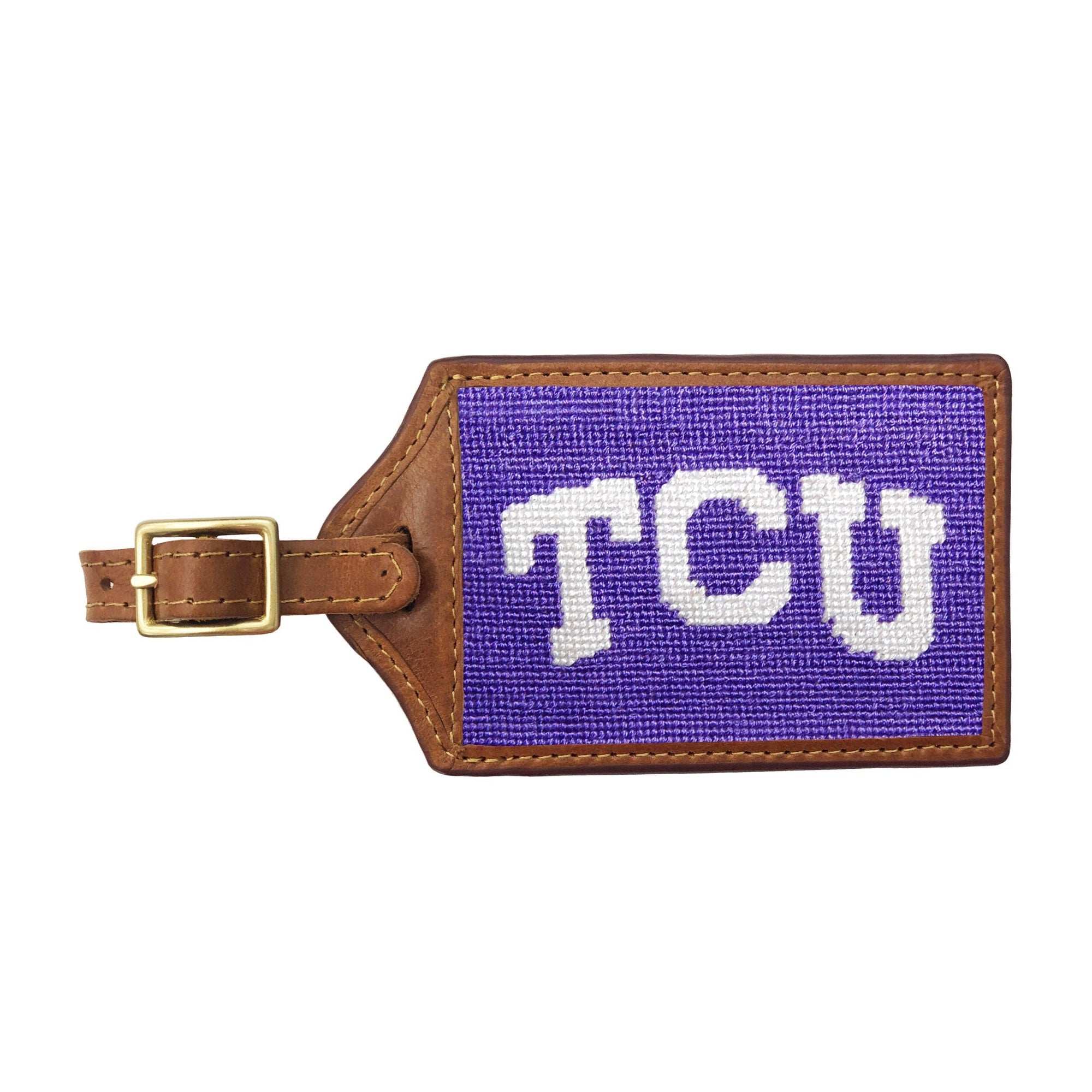 Luggage Tag with brown leather and brass buckle, personalized ID card window, Gifts by SMATHERS & BRANSON