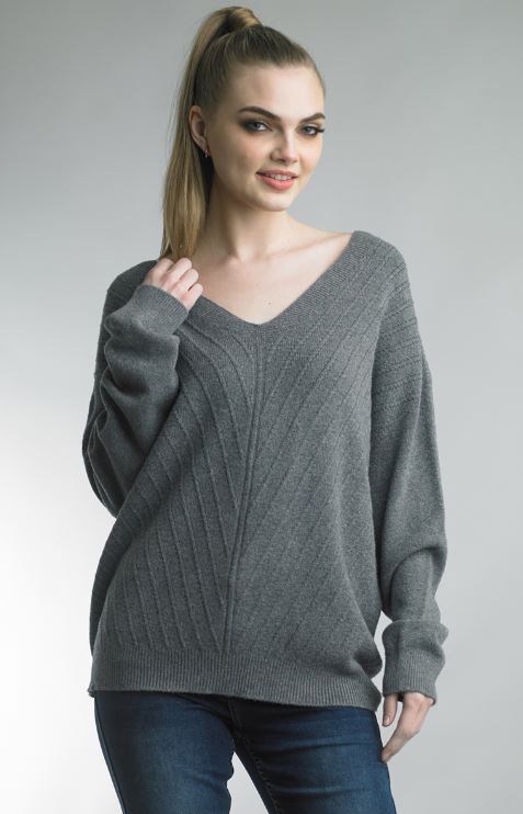 V Pattern Vneck Sweater in soft blue knit, TEMPO PARIS, Women’s Sweaters SALE Fredericksburg TX