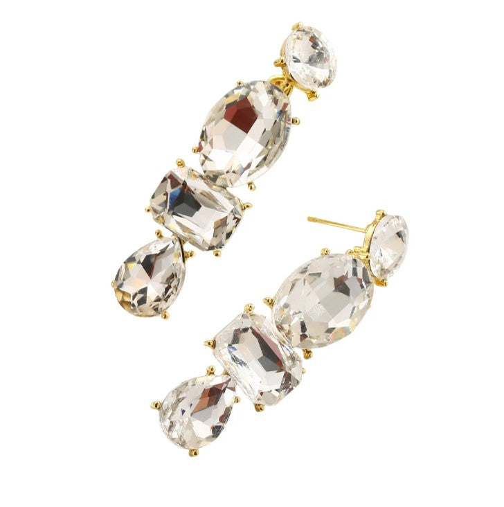 Time To Sparkle Statement Earring with clear crystals and gold setting by TREASURE JEWELS