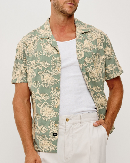 Tyler - Floral Rope Jade stretch cotton men's short sleeve shirt by RAILS, HCO Fredericksburg