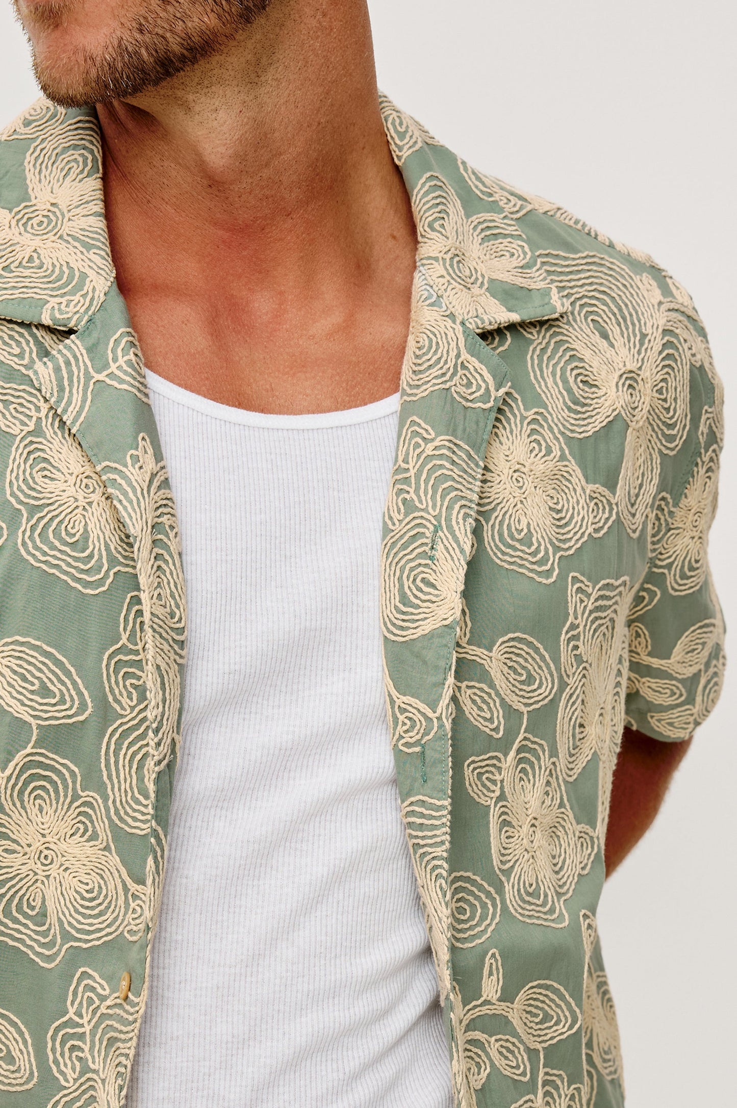 Tyler - Floral Rope Jade stretch cotton short sleeve shirt with floral embroidery by RAILS