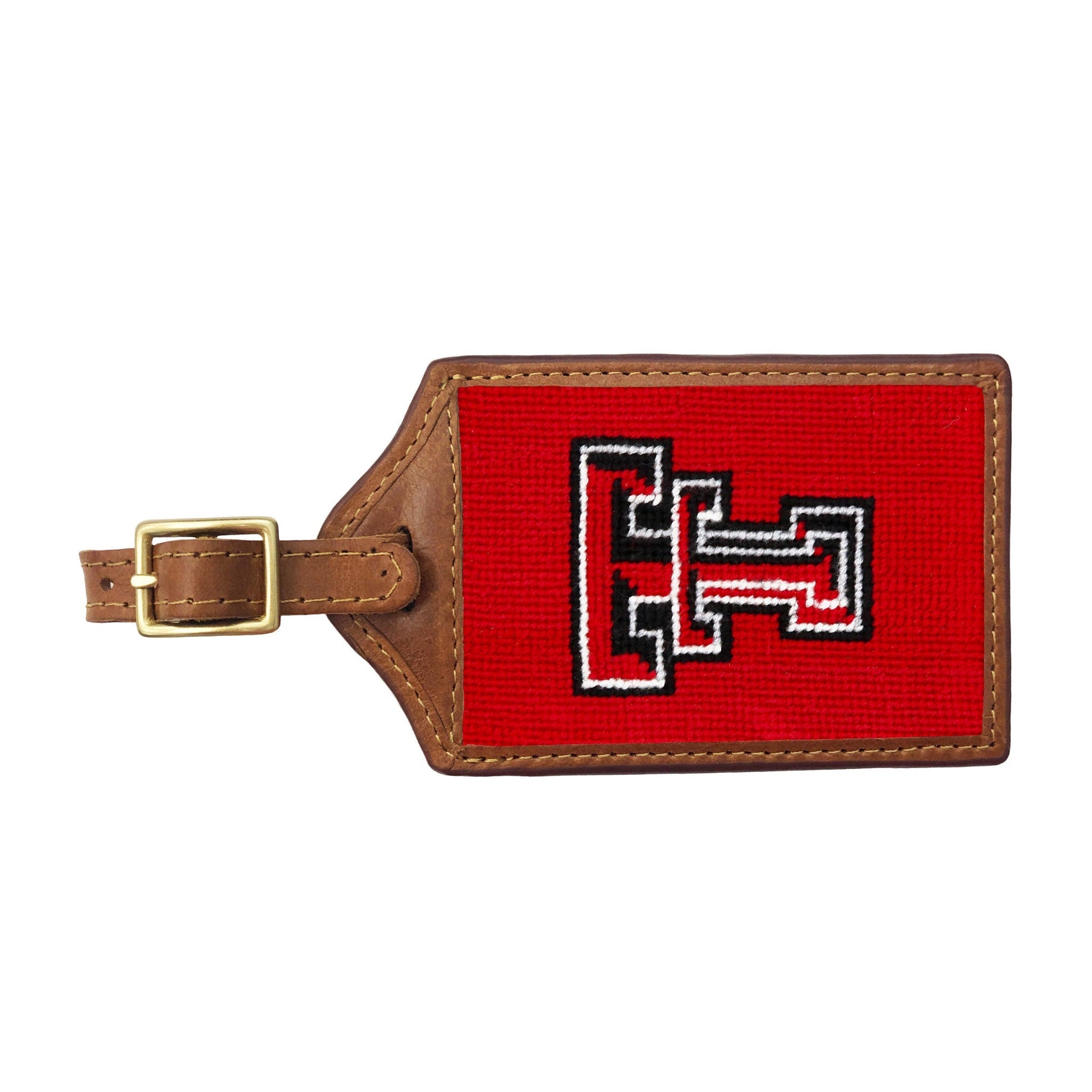 Luggage Tag with brown leather and brass buckle, personalized ID card window, Gifts by SMATHERS & BRANSON