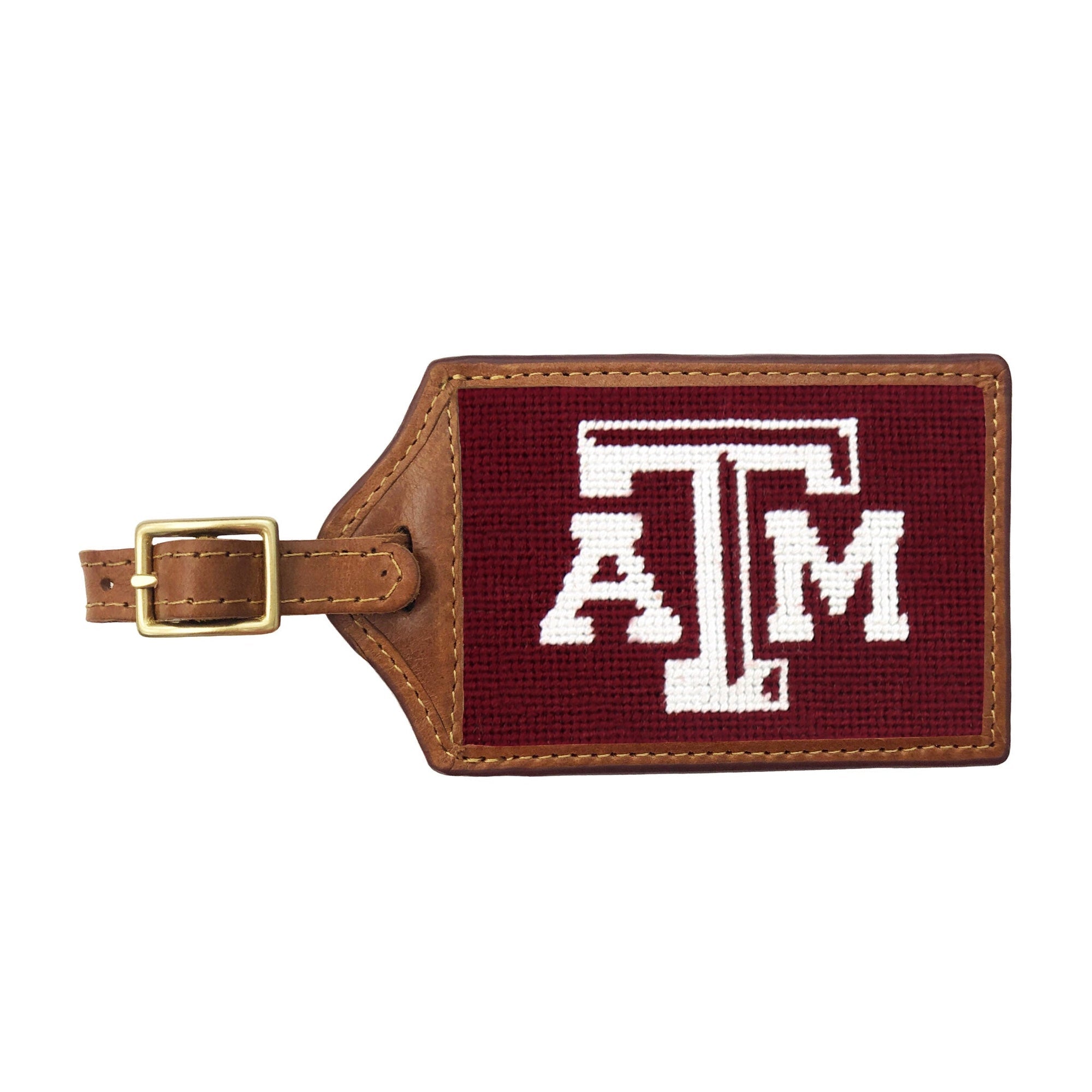 Luggage Tag with brown leather and brass buckle, personalized ID card window, Gifts by SMATHERS & BRANSON