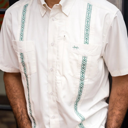 Guayabera Libre - Costa Blanca white geometric short sleeve shirt with moisture wicking by TEXAS STANDARD