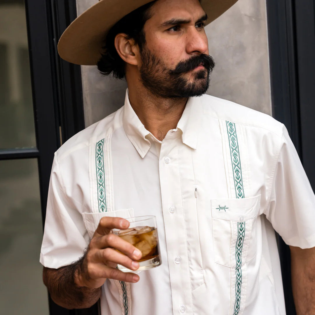 Guayabera Libre - Costa Blanca white geometric moisture-wicking shirt by TEXAS STANDARD