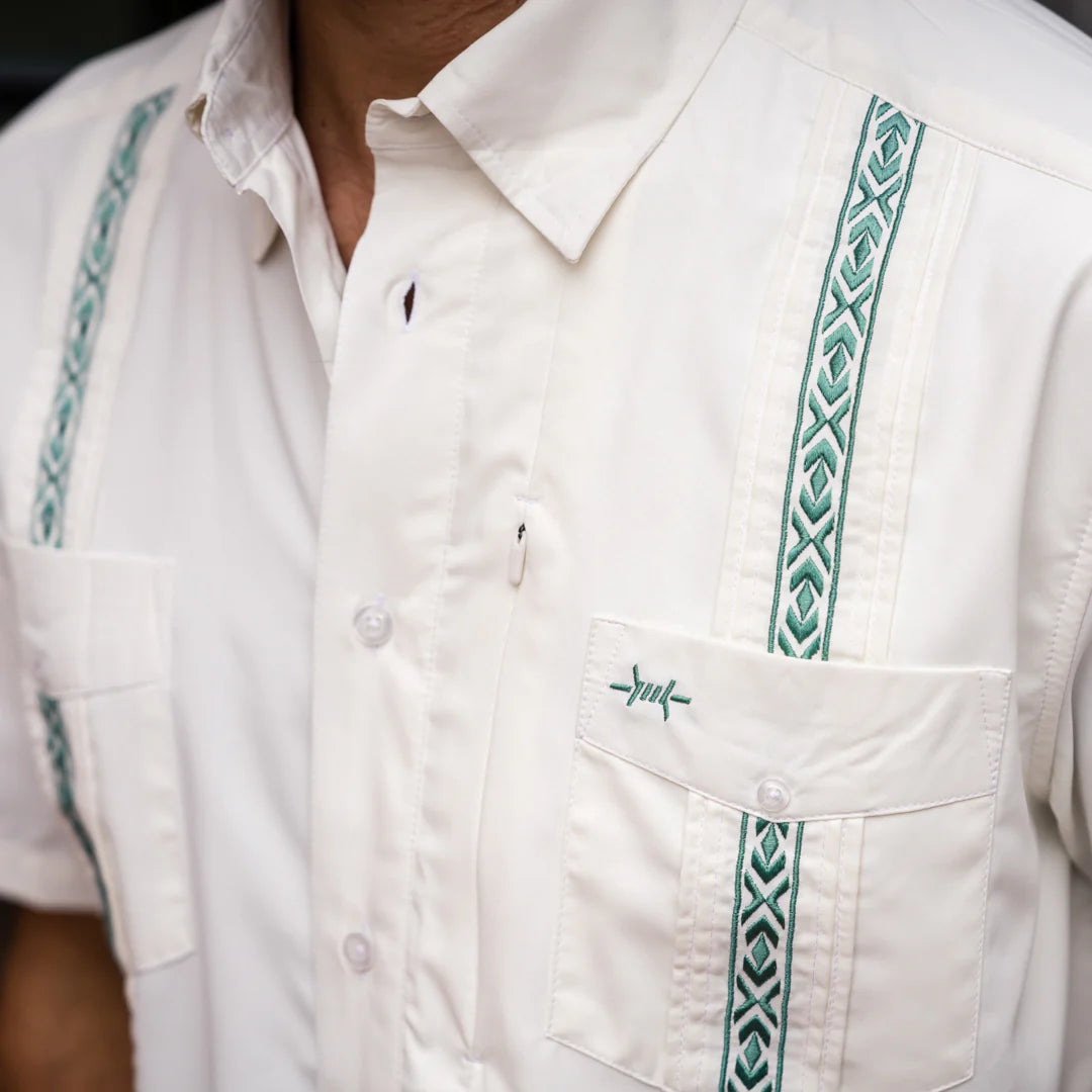 Guayabera Libre - Costa Blanca white geometric moisture-wicking short sleeve by TEXAS STANDARD