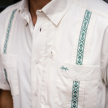 Guayabera Libre - Costa Blanca white geometric moisture-wicking short sleeve by TEXAS STANDARD