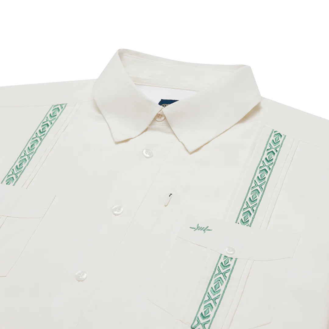Guayabera Libre - Costa Blanca white geometric short sleeve with moisture wicking by TEXAS STANDARD