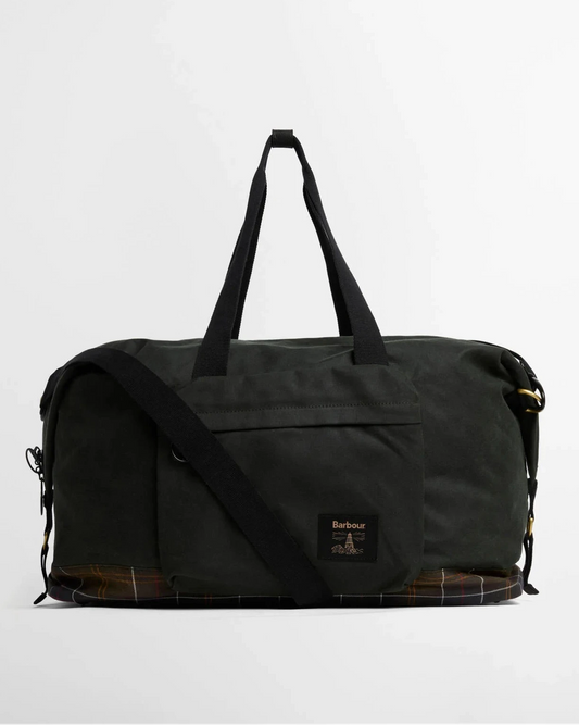 Field Wax Holdall in black and green waxed cotton with detachable shoulder strap