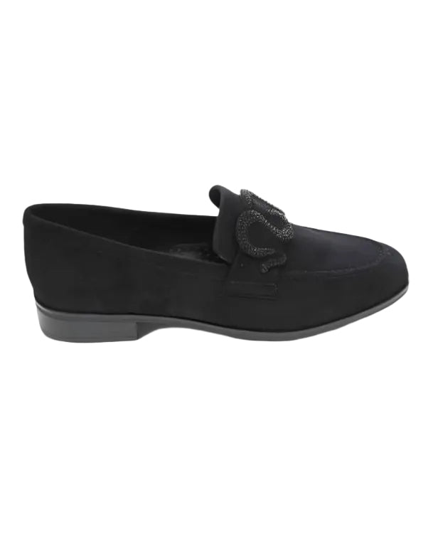 Kesar black suede loafer with decorative embellishment, VANELI women's shoes, curated Fredericksburg TX