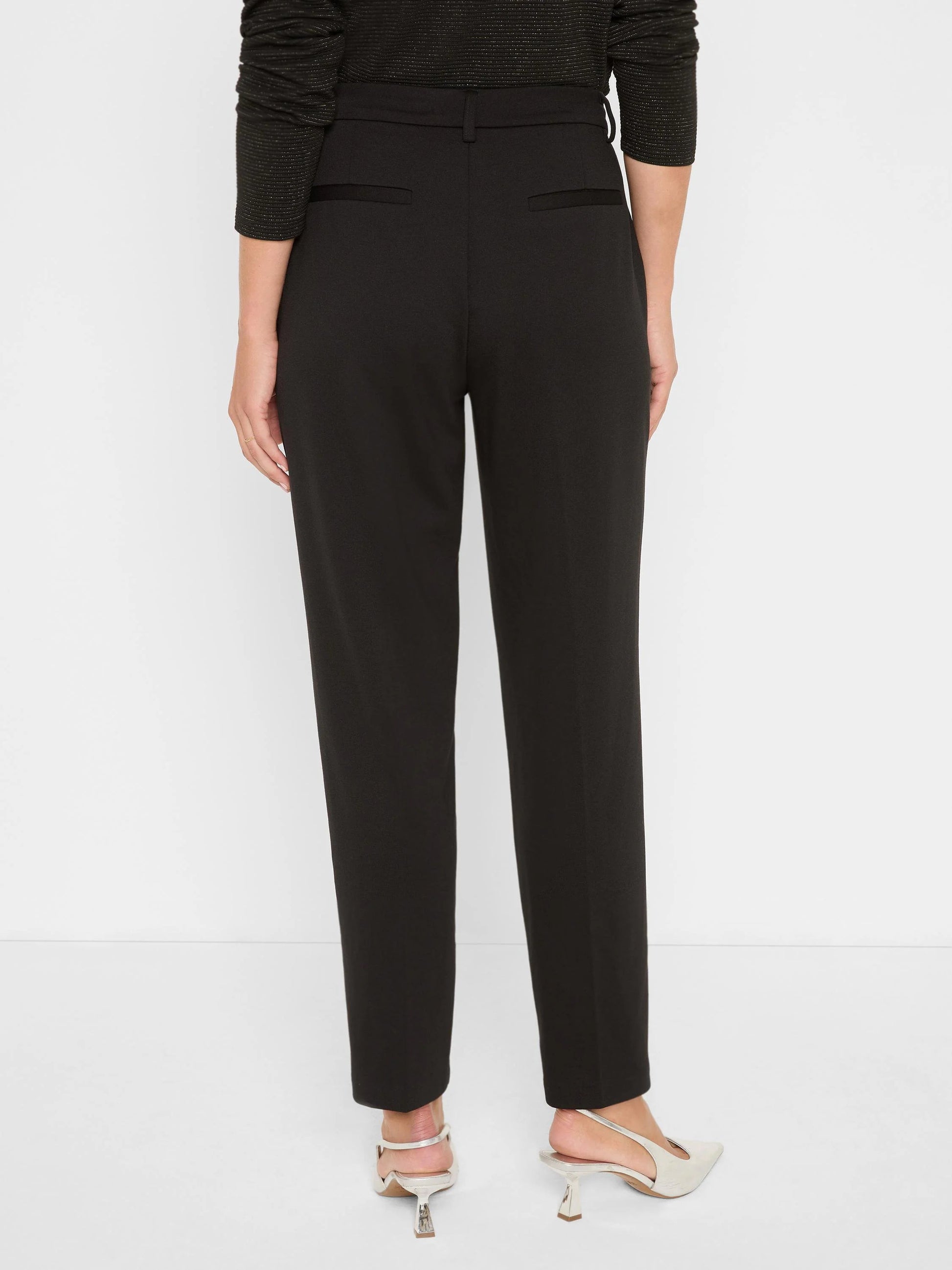 28" Ponte Knit Trouser in black stretch fabric with slim tapered leg by NIC AND ZOE