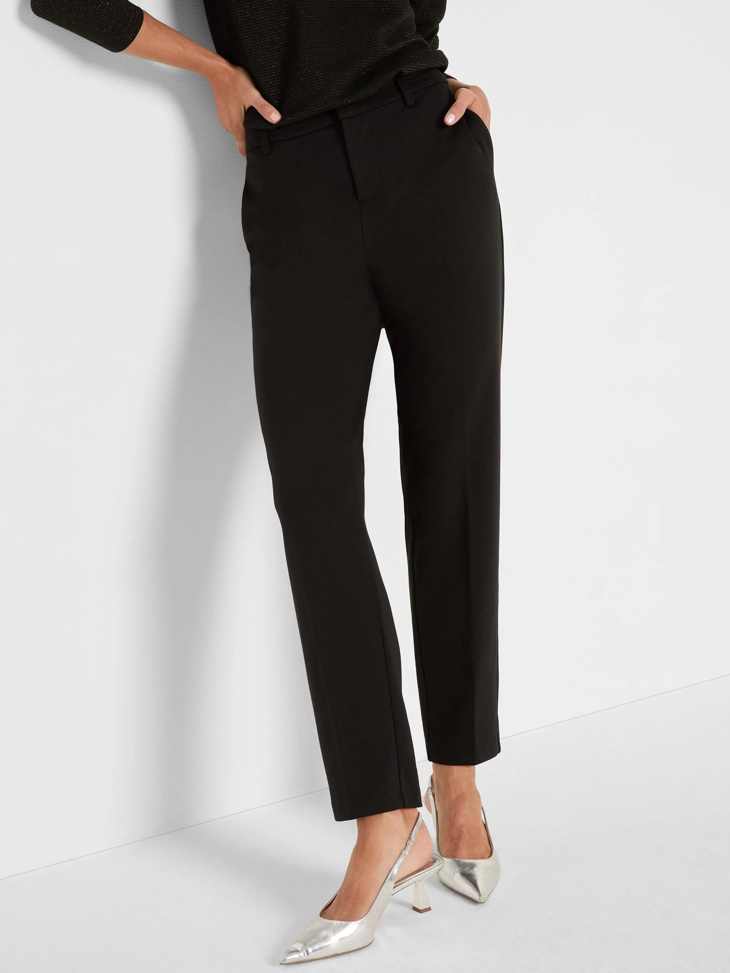 28" Ponte Knit Trouser in black stretch fabric with tapered slim fit by NIC AND ZOE, women's pants