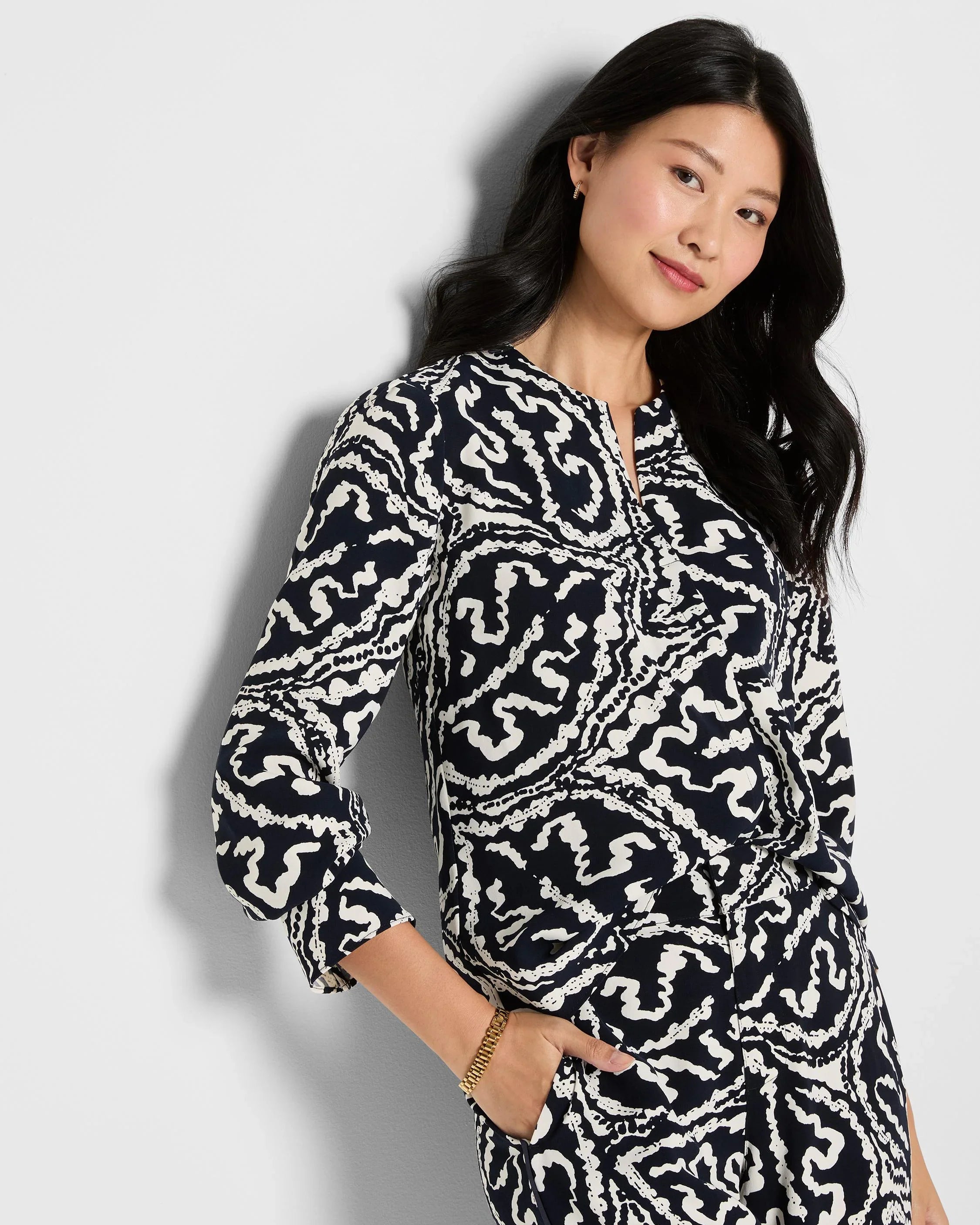 Indigo Leaf Double Crepe Top