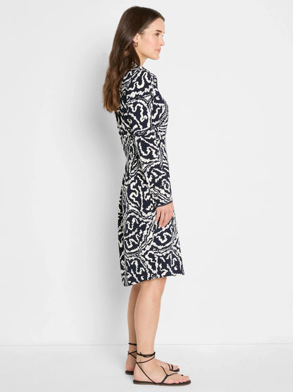 Indigo Leaf Double Crepe Eva Dress