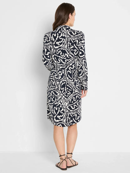 Indigo Leaf Double Crepe Eva Dress