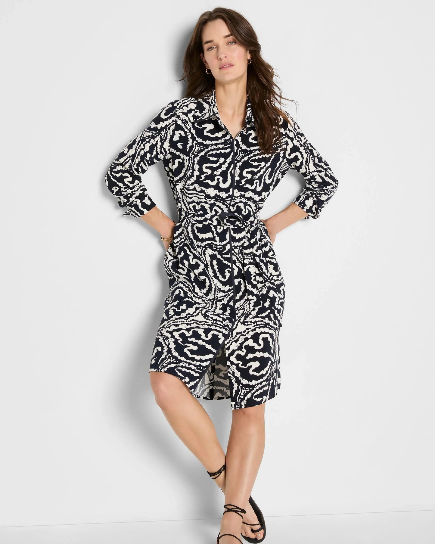 Indigo Leaf Double Crepe Eva Dress
