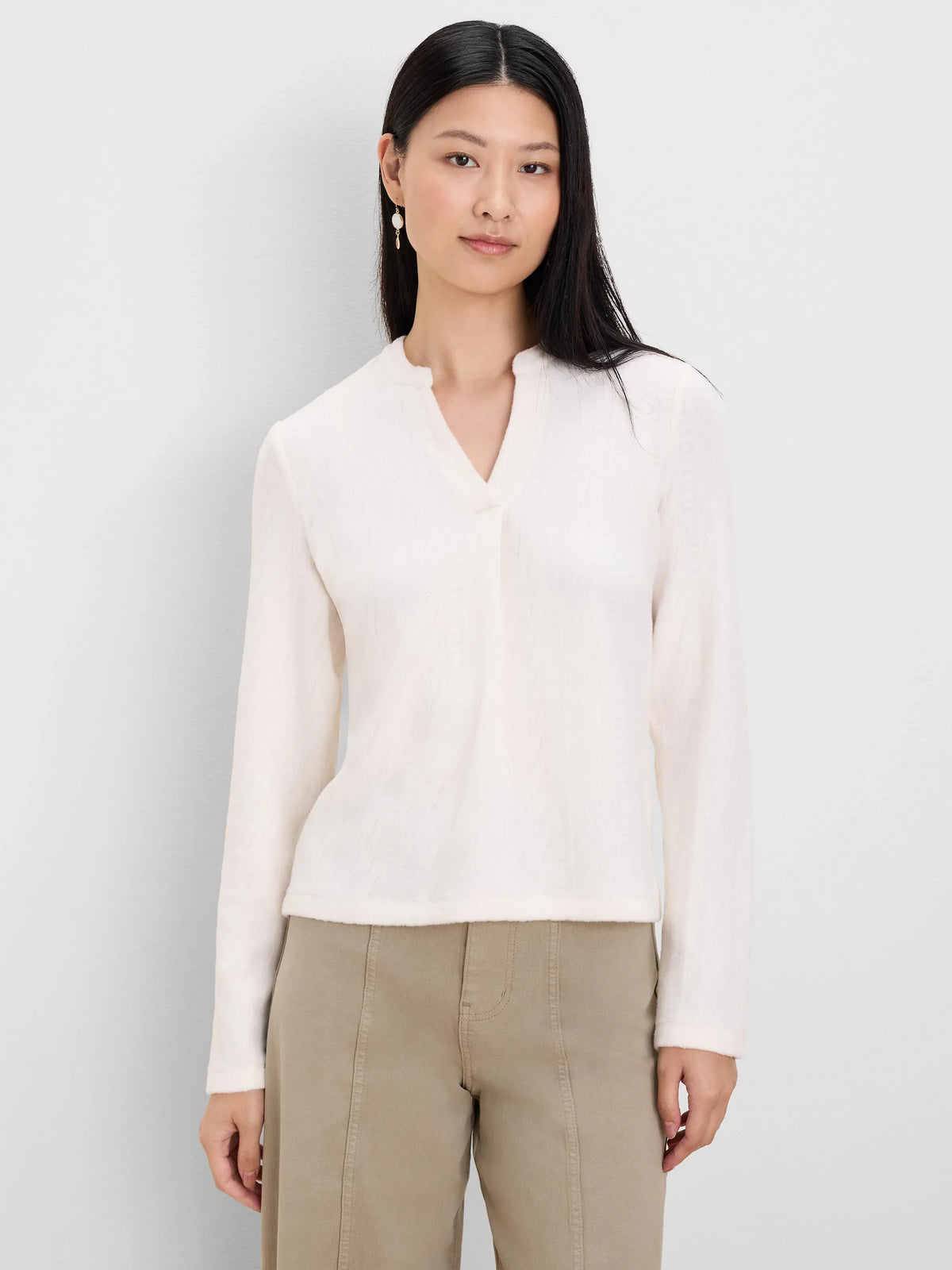 Cozy Cable Split Neck Top