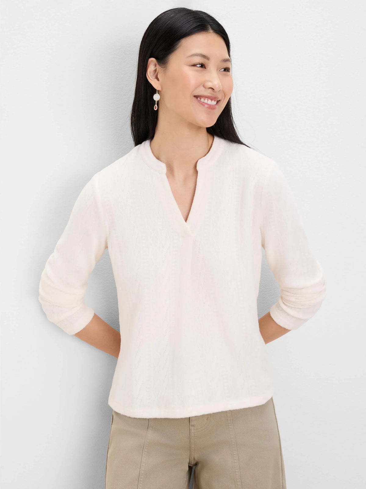 Cozy Cable Split Neck Top