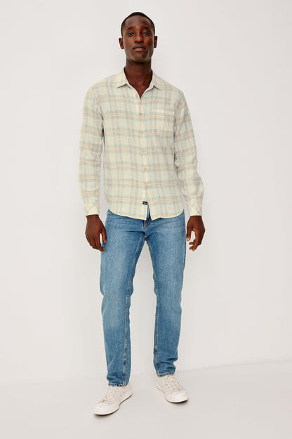 Wyatt - Conch Shore plaid cotton slub shirt by RAILS in relaxed fit, styled with casual denim