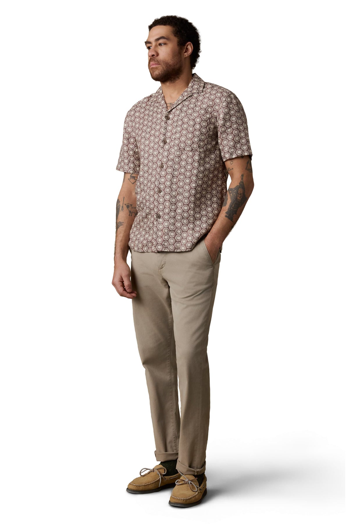 SS Palma Linen Camp Shirt - Shore Sun Woodblock