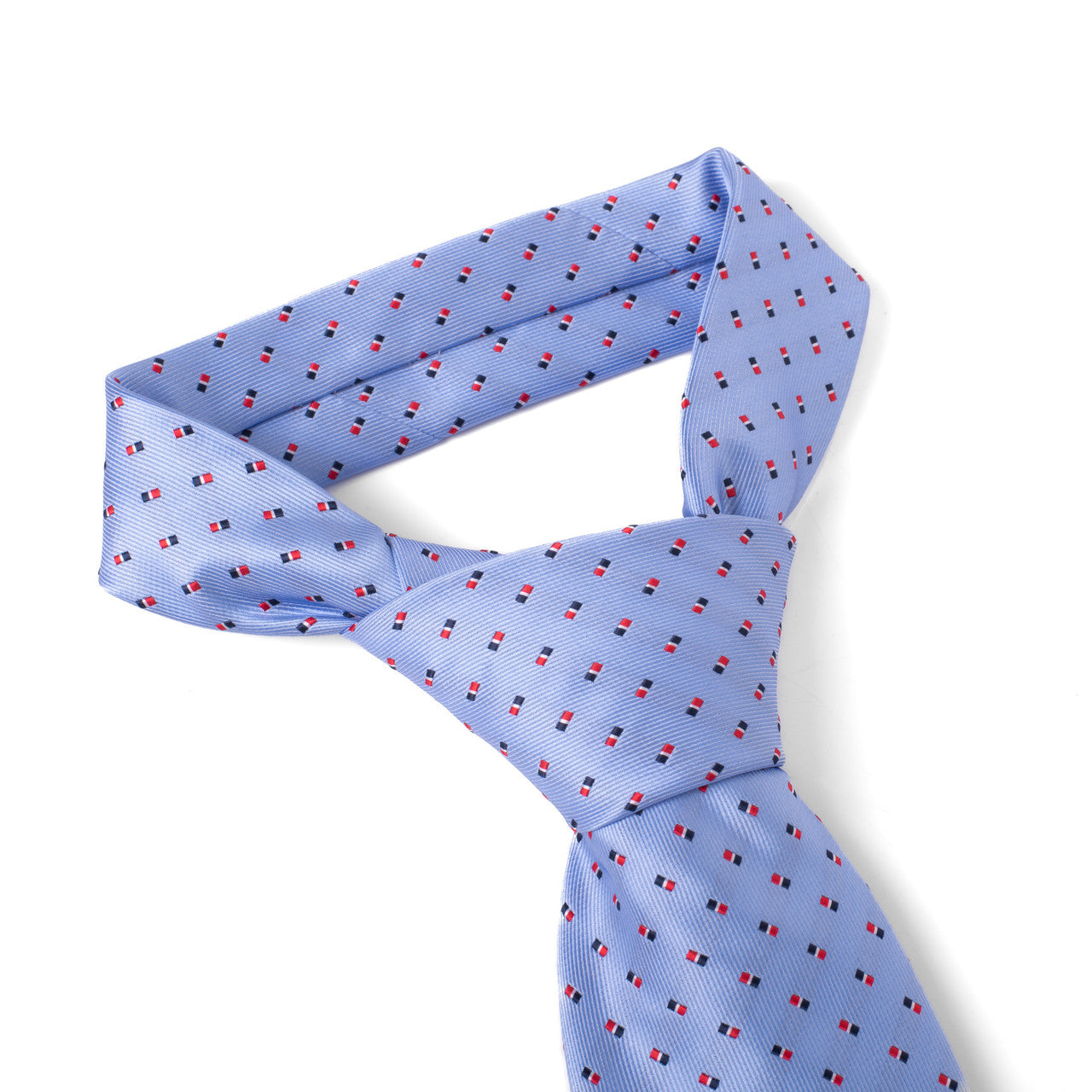 Men's Tie 5981 in light blue microfiber with geometric red and navy dots by SELINI NEW YORK HCO Ties