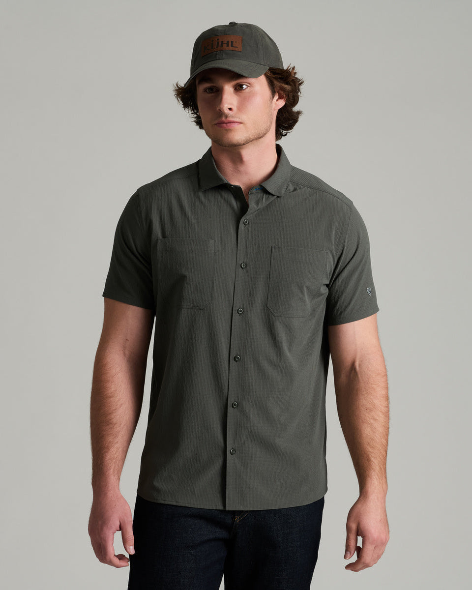 Edge SS men's short sleeve shirt in gray with stretch fabric, quick drying, and UV protection