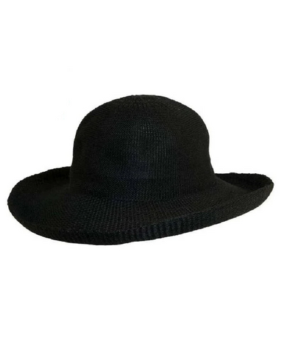 Anji Upturn Poly Knit black women's sun hat by DORFMAN PACIFIC COMPANY, boutique style