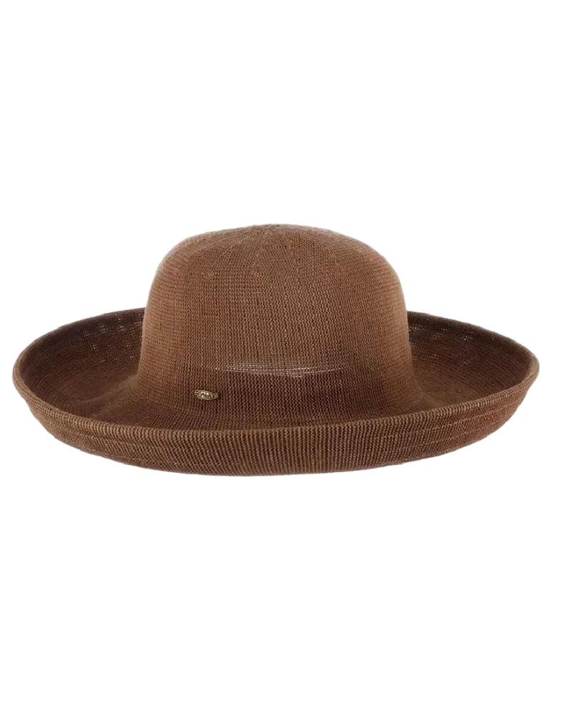 Anji Upturn Poly Knit brown sun hat by DORFMAN PACIFIC COMPANY, Women's Hats collection